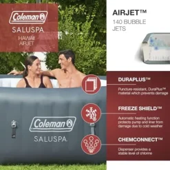 Coleman SaluSpa 114 AirJet Square Hot Tub with Spa Seat & Padded Headrest Pillows Gray