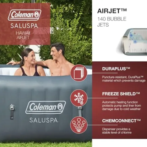 Coleman SaluSpa 114 AirJet Square Hot Tub with Spa Seat & Padded Headrest Pillows Gray