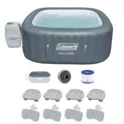 Coleman SaluSpa 114 AirJet Square Hot Tub with Spa Seat & Padded Headrest Pillows Gray