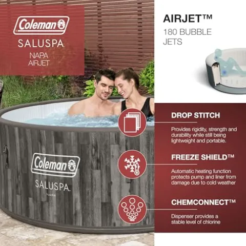 Coleman SaluSpa Napa AirJet Inflatable Hot Tub Gray Wood