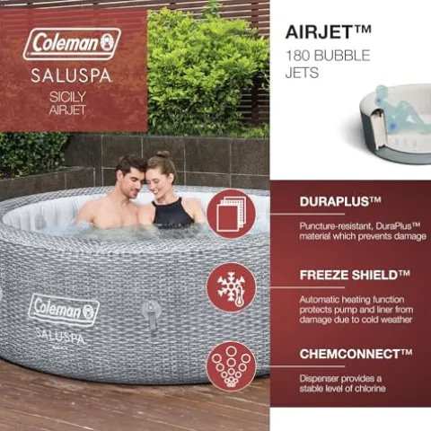 Coleman SaluSpa Sicily AirJet Hot Tub with Bestway Non-Slip Spa Seat Set, Gray