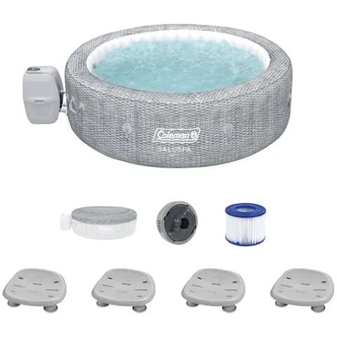 Coleman SaluSpa Sicily AirJet Hot Tub with Bestway Non-Slip Spa Seat Set, Gray