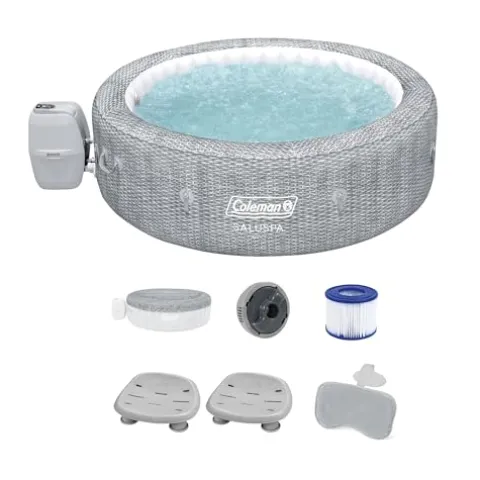 Coleman SaluSpa Sicily AirJet Inflatable Hot Tub with Bestway Non-Slip Seat & Headrest Gray