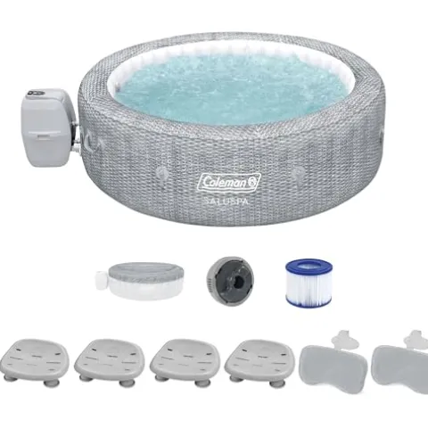 Coleman SaluSpa Sicily AirJet Inflatable Hot Tub Bundle with Pool/Spa Seat & Headrest Pillows