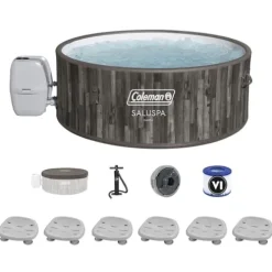 Coleman SaluSpa Sicily AirJet Hot Tub with 180 Jets & 6 Bestway Non-Slip Seats Gray