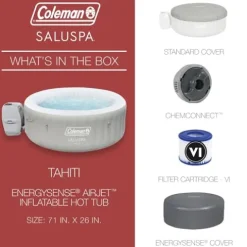 Coleman Tahiti EnergySense AirJet Inflatable Hot Tub Spa Gray