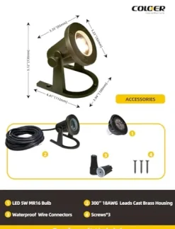 COLOER Brass Underwater Lights 10 Pack with 5W LED MR16 Bulb Bronze