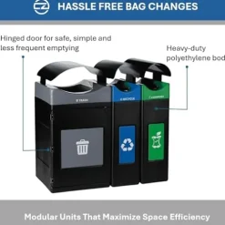 Commercial Zone Products Avante™ Series Black Triple-Stream Trash Recycling Compost Center 55-Gallon Square 30-Gallon Narrow