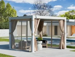 COSIEST 10’×10′ Louvered Aluminum Pergola with Adjustable Roof, Netting & Curtains White