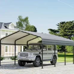 COSIEST 10’x20′ Heavy Duty Metal Carport with Galvanized Steel Roof Gray