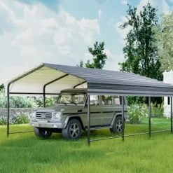COSIEST 10’x20′ Heavy Duty Metal Carport with Galvanized Steel Roof Gray