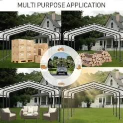 COSIEST 10’x20′ Heavy Duty Metal Carport with Galvanized Steel Roof Gray