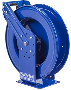 COXREELS Spring Rewind Hose Reel for Fuel Dispensing 3/4″ I.D. 75′ Hose 300 PSI Blue