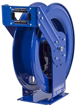 COXREELS Spring Rewind Hose Reel for Fuel Dispensing 3/4″ I.D. 75′ Hose 300 PSI Blue