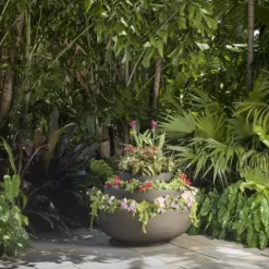 Crescent Garden Orinoco Double-Walled Plant Bowl 40-Inch Weathered Concrete