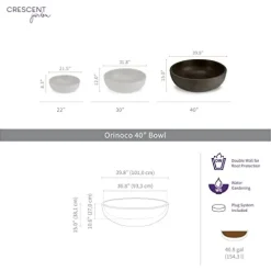 Crescent Garden Orinoco Double-Walled Plant Bowl 40-Inch Weathered Concrete
