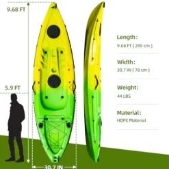 CuisinAid Fishing Kayak with Paddles 9.68FT Green Yellow