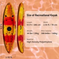 CuisinAid 9.4FT Sit-On-Top Fishing Kayak with Paddles Green Yellow