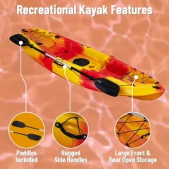 CuisinAid 9.4FT Sit-On-Top Fishing Kayak with Paddles Green Yellow