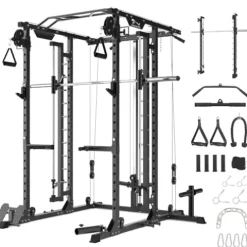 CuisinAid Power Cage with Smithbar 2000 Lbs Power Rack Cable Crossover System Black