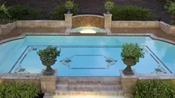 Custom Mosaics, Inc. Baroque Corner Scroll Porcelain Swimming Pool Mosaic 42″x30″ Blue