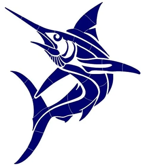 Custom Mosaics, Inc. Tribal Marlin Porcelain Swimming Pool Mosaic 60″ x 49″ Blue