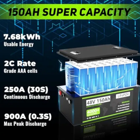Cxeny 51.2V 150Ah LiFePO4 Golf Cart Battery with 18A Charger & Mobile App