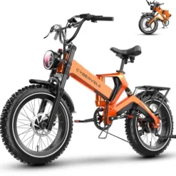 Cybervelo EK6 Max 2.0 Electric Bike 2200W 25Ah 20″ Fat Tire Orange