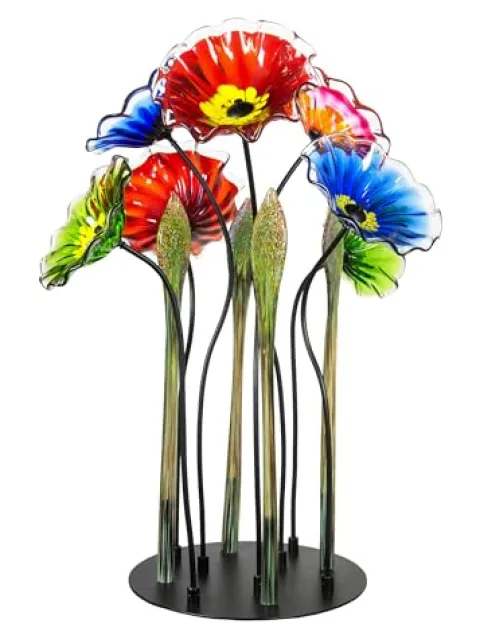 Dale Tiffany Fiore Bloom Hand Blown Glass Flower Sculpture with Metal Stand Multicolor 34.5