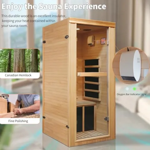 Daleyzay Indoor Infrared Sauna 1-Person Hemlock Wood Natural
