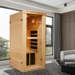 Daleyzay Indoor Infrared Sauna 1-Person Hemlock Wood Natural