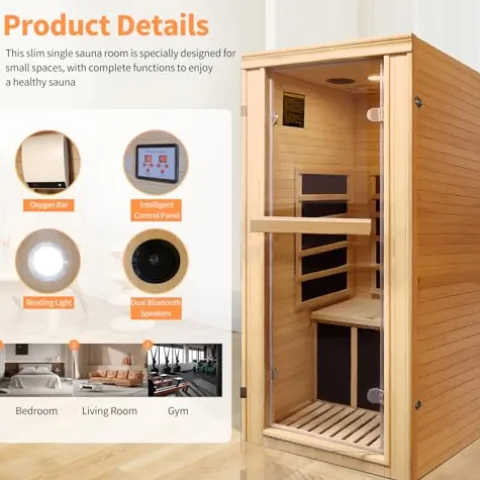 Daleyzay One Person Low EMF Infrared Wood Sauna with Oxygen Bar Natural