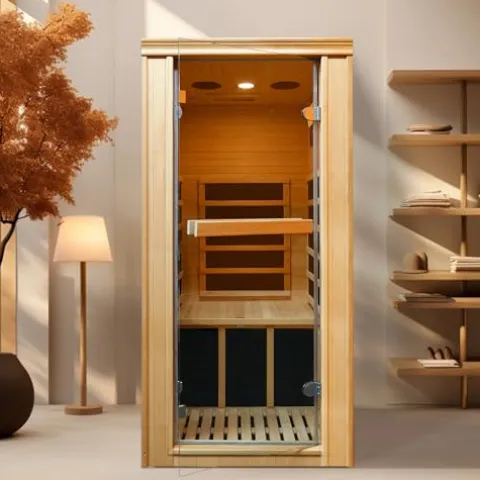 Daleyzay One Person Low EMF Infrared Wood Sauna with Oxygen Bar Natural