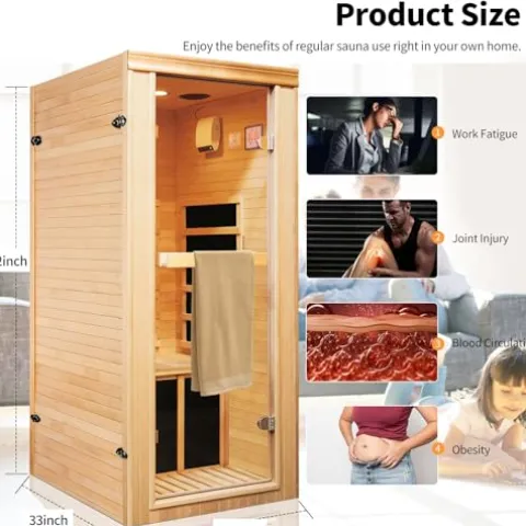 Daleyzay One Person Low EMF Infrared Wood Sauna with Oxygen Bar Natural