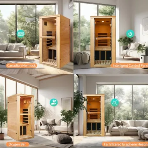 Daleyzay One Person Low EMF Infrared Wood Sauna with Oxygen Bar Natural