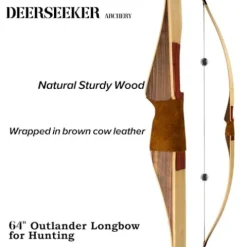 Deerseeker Outdoor 64″ Traditional Longbow Set Bamboo 95lb Right Hand