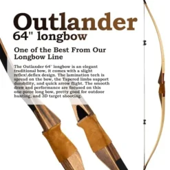 Deerseeker Outdoor 64″ Traditional Longbow Set Bamboo 95lb Right Hand