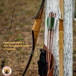 Deerseeker Outdoor 64″ Traditional Longbow Set Bamboo 95lb Right Hand