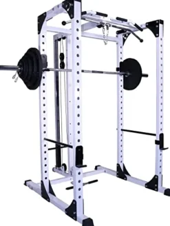 Deltech Fitness Heavy Duty Squat Rack with LAT Attachment 1000 lb Capacity