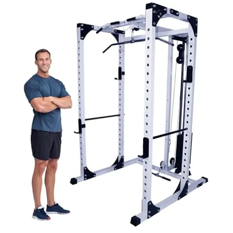 Deltech Fitness Squat Rack with LAT Attachment & 200lb Weight Stack