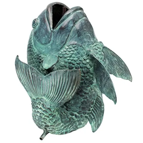 Design Toscano Asian Dancing Koi Fish Piped Statue Fountain 22 Inch Green Verdigris