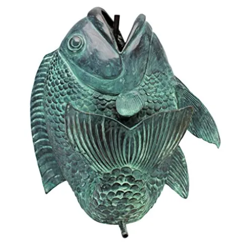 Design Toscano Asian Dancing Koi Fish Piped Statue Fountain 22 Inch Green Verdigris