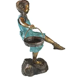 Design Toscano Brittany with a Basket Little Girl Cast Bronze Garden Statue Two Tone Bronze & Verdigris