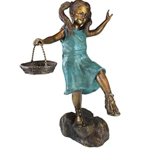 Design Toscano Brittany with a Basket Little Girl Cast Bronze Garden Statue Two Tone Bronze & Verdigris