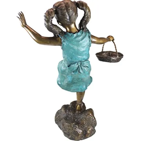 Design Toscano Brittany with a Basket Little Girl Cast Bronze Garden Statue Two Tone Bronze & Verdigris