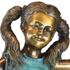 Design Toscano Brittany with a Basket Little Girl Cast Bronze Garden Statue Two Tone Bronze & Verdigris