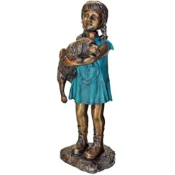 Design Toscano Can I Keep Him? Girl and Dog Cast Bronze Garden Statue Two Tone Bronze & Verdigris