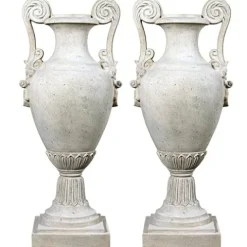 Design Toscano Chateau de Fontainebleau Architectural Garden Urn Set of Two Roman Stone