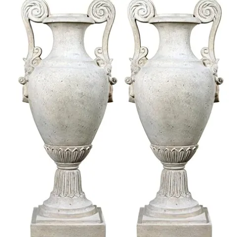 Design Toscano Chateau de Fontainebleau Architectural Garden Urn Set of Two Roman Stone