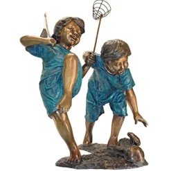 Design Toscano Double Trouble Fishing Boys Cast Bronze Garden Statue Two Tone Bronze & Verdigris